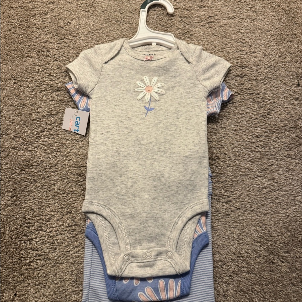 Carter's Gray and Blue Daisy Baby Bodysuit Set